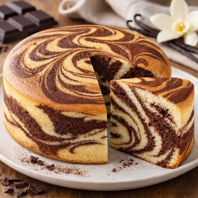 Gâteau japonais marbré chocolat vanille moelleux