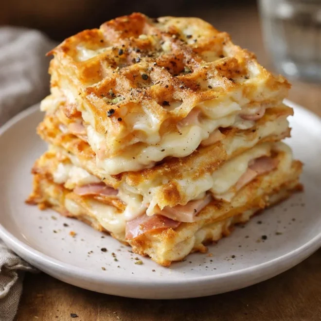 Gaufres salées jambon de poulet fromage croustillantes