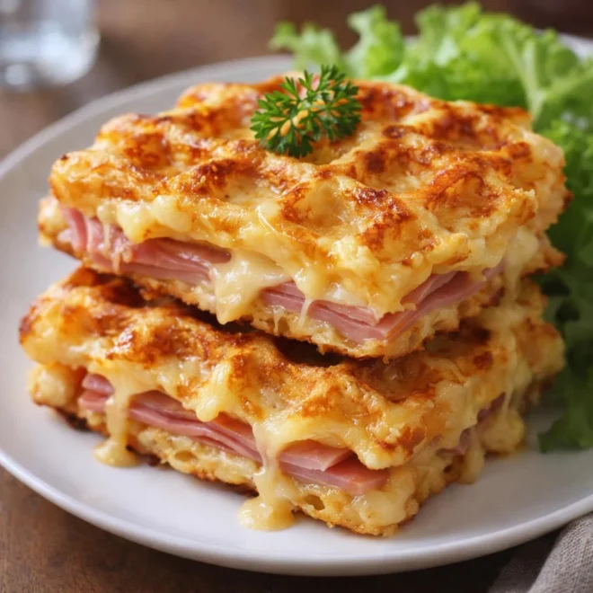 Gaufres salées croustillantes au jambon et emmental