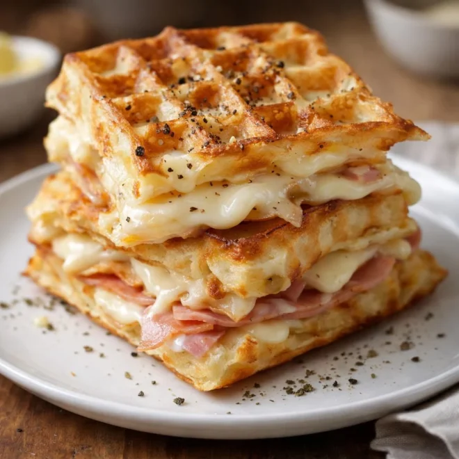 Gaufres salées jambon de poulet et fromage