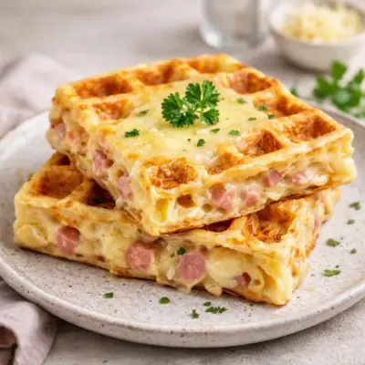 Recette gaufres salées jambon fromage crousti-fondantes