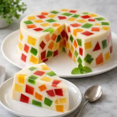 Gelée mosaïque multicolore : recette transparente et festive