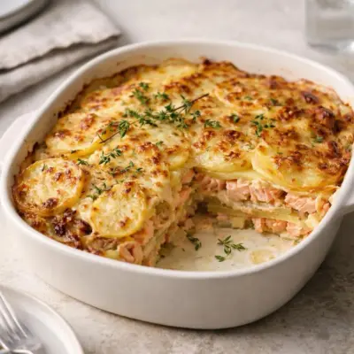 Gratin campagnard saumon et patates au gruyère