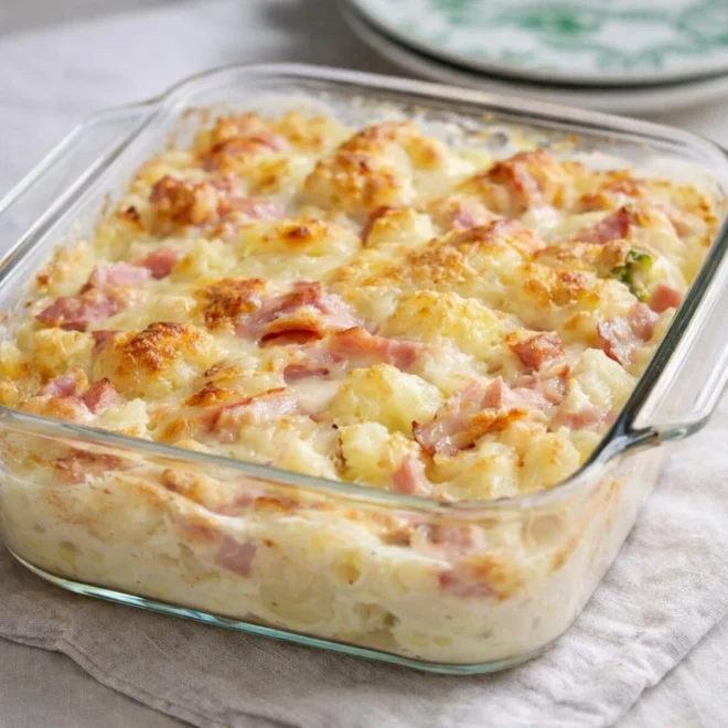 Gratin de chou fleur au brie et aux jambons