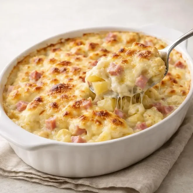 Gratin chou-fleur pommes de terre jambon fromage