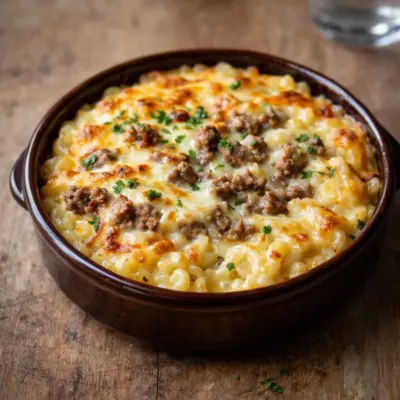 Gratin de coquillettes à la raclette : viande hachée