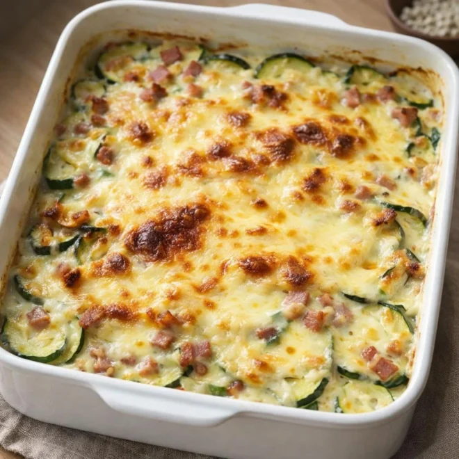 Gratin de courgettes aux lardons fumés et gruyère