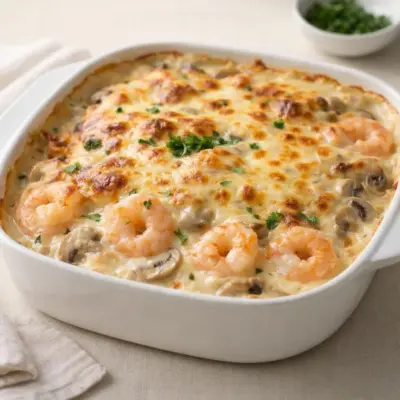 Gratin de crevettes et champignons au four