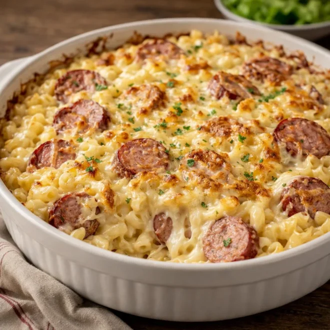 Gratin de coquillettes à la saucisse de Morteau