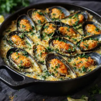 Gratin de moules à l’ail et au persil, citron