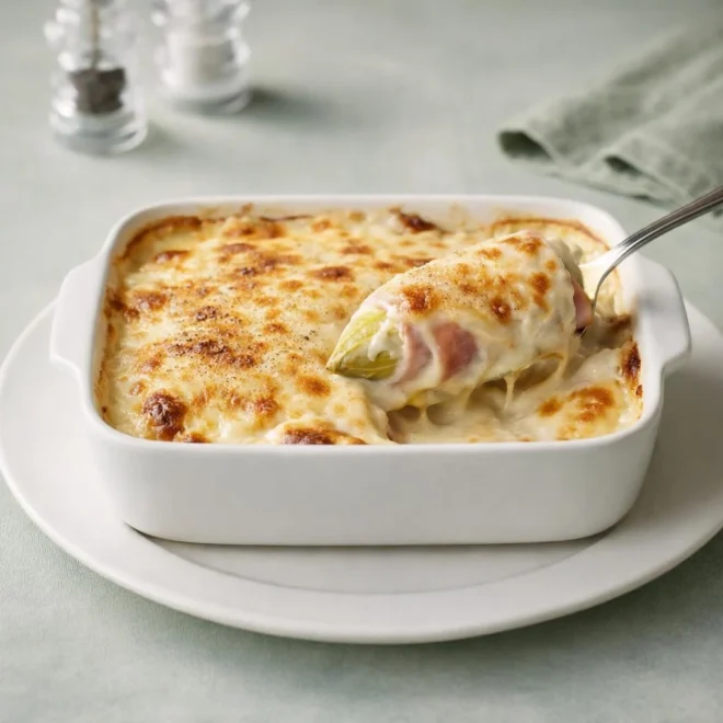 Recette gratin d’endives au jambon (béchamel fromagée)