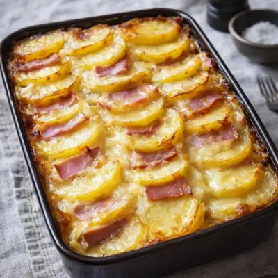 Gratin pommes de terre raclette : lard fumé ultra fondant