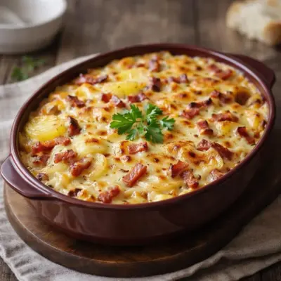 Recette gratin montagnard Reblochon lardons pommes de terre