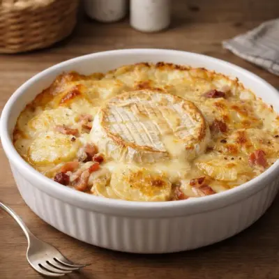 Gratin de pommes de terre au camembert : lardons