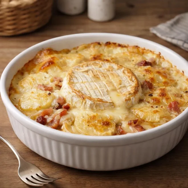 Gratin de pommes de terre au camembert : lardons