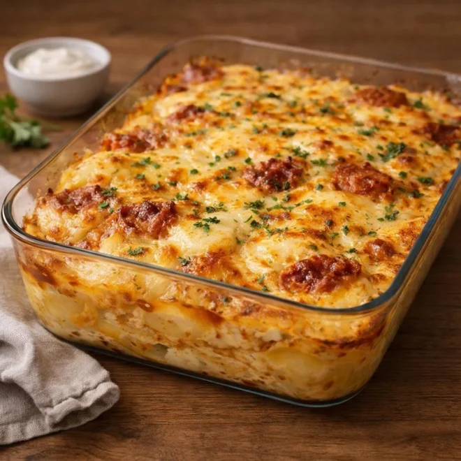 Gratin de pommes de terre au chorizo et à la raclette