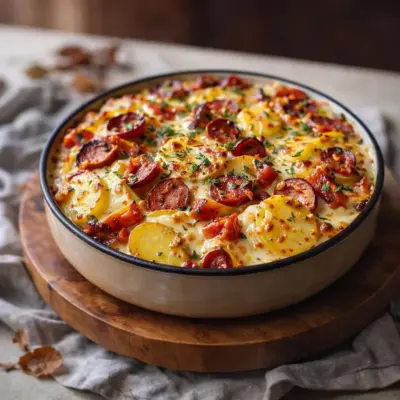 Gratin de pommes de terre chorizo tomates béchamel