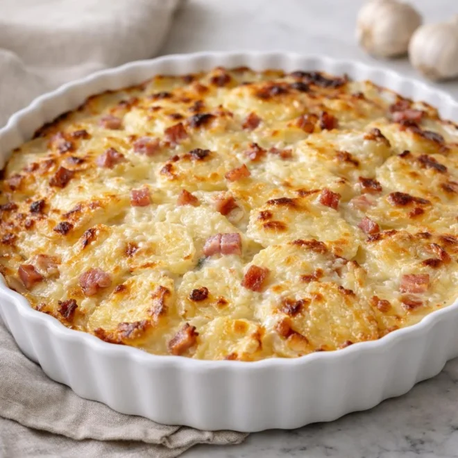 Gratin pommes de terre crème lardons comté au four
