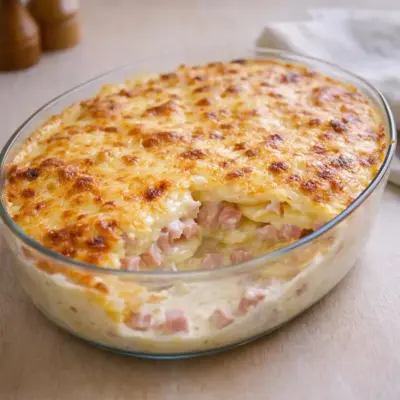 Gratin de pommes de terre au jambon et béchamel