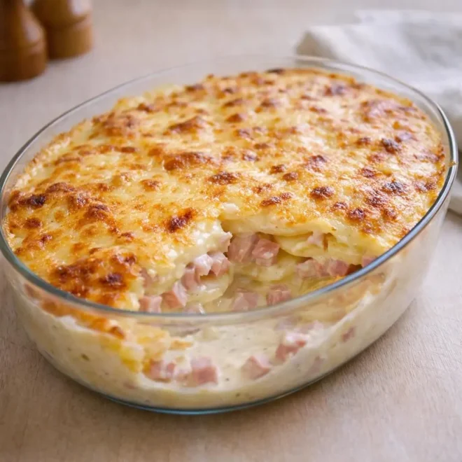 Gratin de pommes de terre au jambon et béchamel