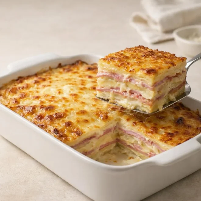 Gratin de pommes de terre au jambon blanc : mozzarella