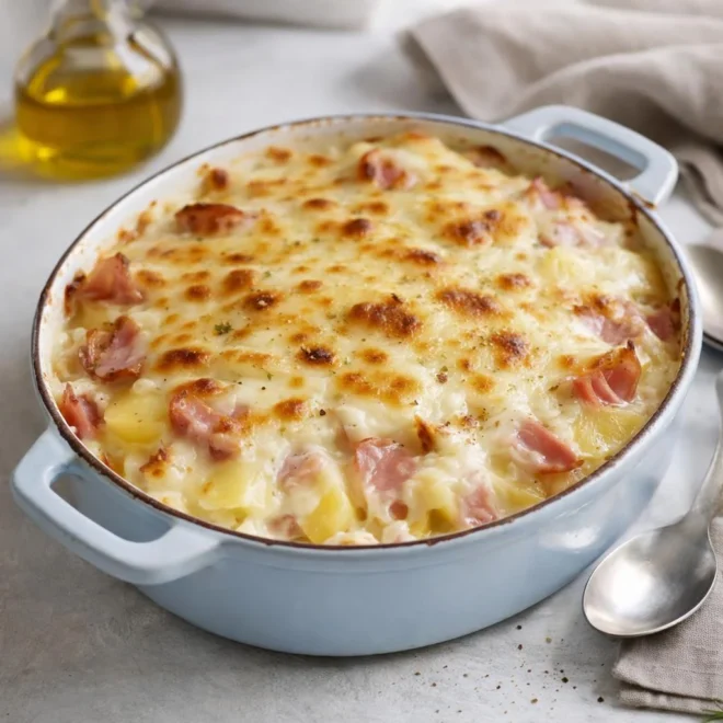 Gratin de pommes de terre au jambon et mozzarella
