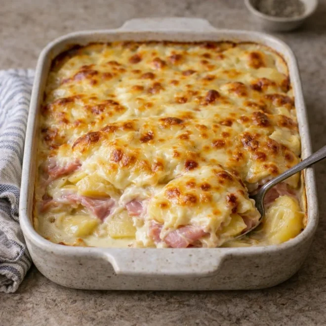 Gratin de pommes de terre jambon raclette bien fondant