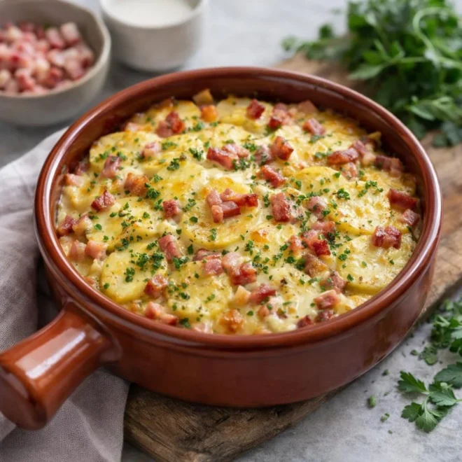 Gratin de pommes de terre au lard et comté