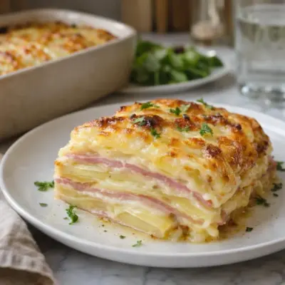 Gratin de pommes de terre à la raclette et jambon