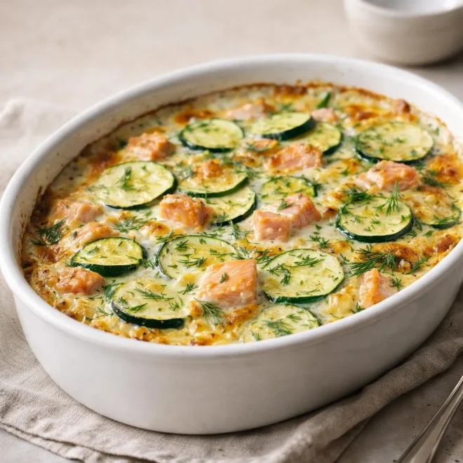Gratin de saumon et courgettes au dill au four