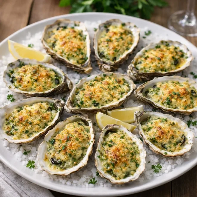 Huîtres gratinées au beurre persillé et parmesan