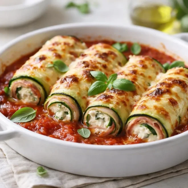 Involtini de courgettes au jambon et ricotta au four
