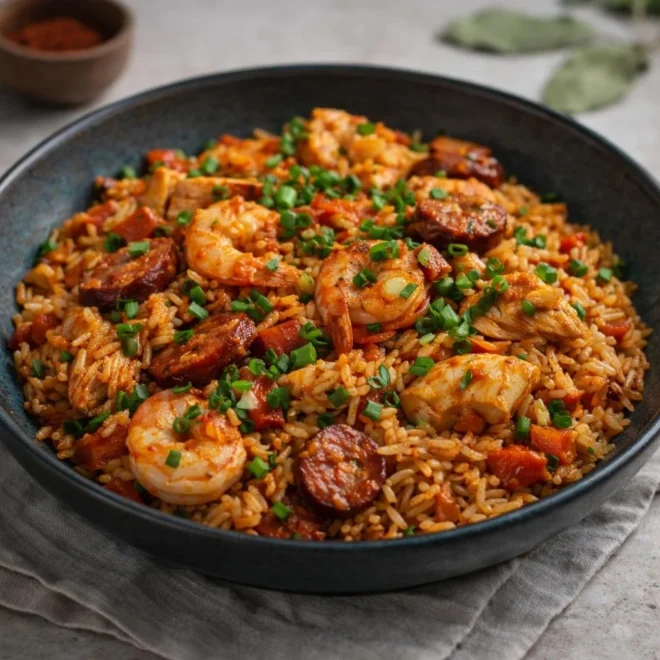 Jambalaya créole au poulet : riz épicé Louisiane