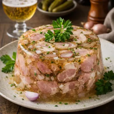 Jambonneau en gelée à la bière blonde et échalotes