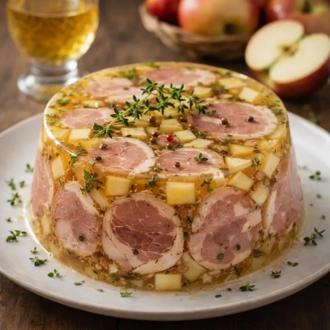 Jambonneau en gelée au cidre et aux pommes