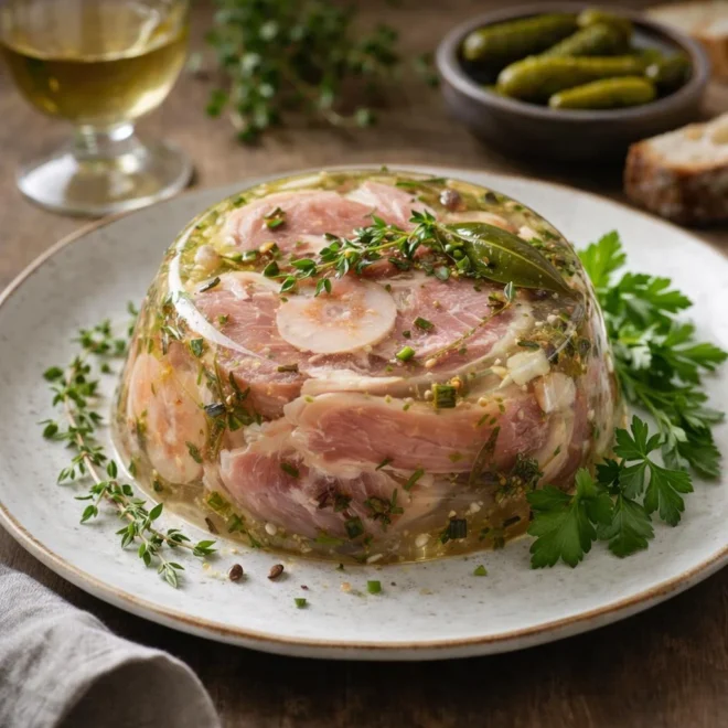 Jambonneau en gelée au vin blanc : fines herbes