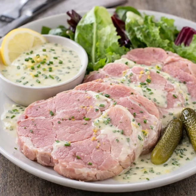 Jambonneau froid à la crème citronnée aux fines herbes