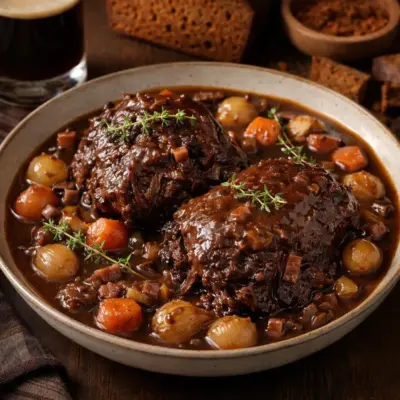 Joues de bœuf à la bière brune et au pain d’épices