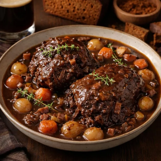 Joues de bœuf à la bière brune et au pain d’épices