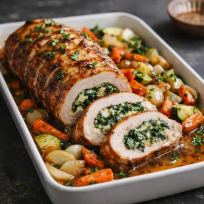 Lomo de porc farci au four : épinards & fromage
