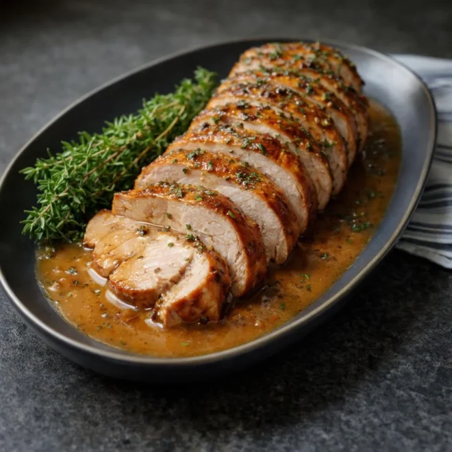 Longe de porc au lait : viande tendre et sauce onctueuse