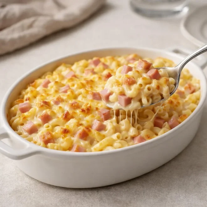 Recette macaronis crémeux au jambon gratin au four
