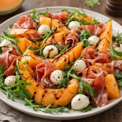 Melon au jambon cru mozzarella roquette, frais & express