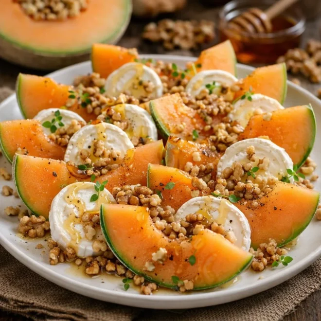 Melons au chèvre, miel et noix : entrée fraîche