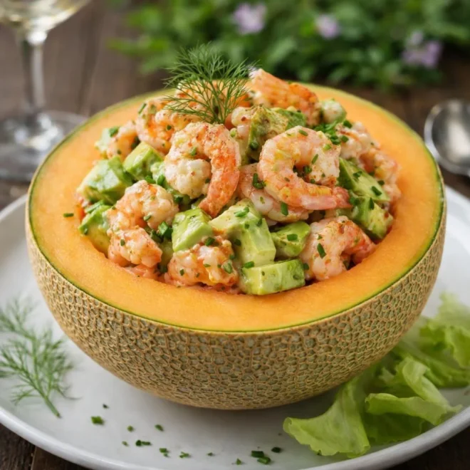 Melon farci aux crevettes et avocat : façon cocktail