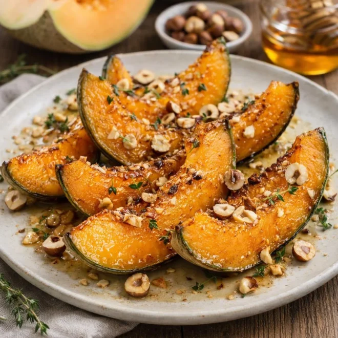 Melon rôti au sirop d’agave et noisettes (recette)