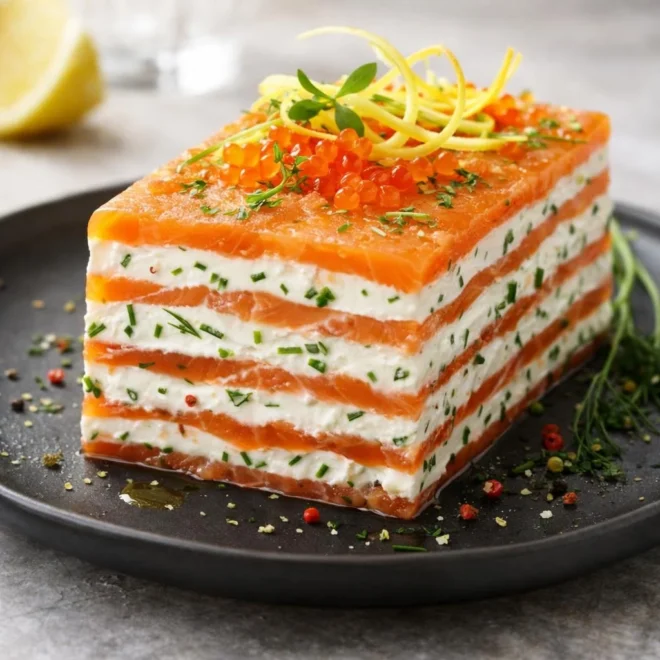 Mille-feuille de saumon fumé au mascarpone citronné