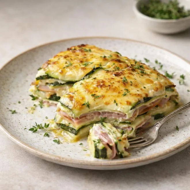 Millefeuille de courgettes et jambon gratiné