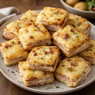 Mini croques façon tartiflette au jambon et raclette