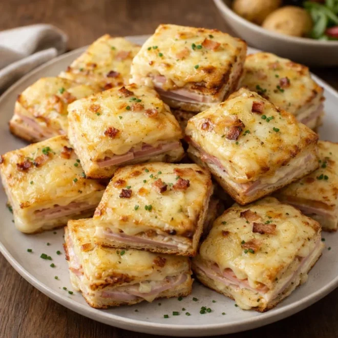Mini croques façon tartiflette au jambon et raclette